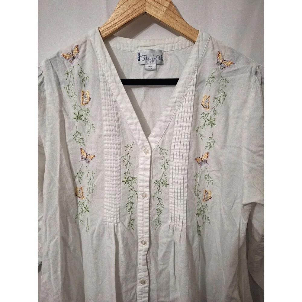 The 1 For U Victorian White Cotton NIght Gown Long Sleeve Sz Medium M UK L EUC